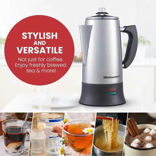 Vista 6 de Elite Gourmet EC924 - Percoladora eléctrica de café sin BPA, mantiene el calor, perilla de progreso de preparación transparente, mango de tacto