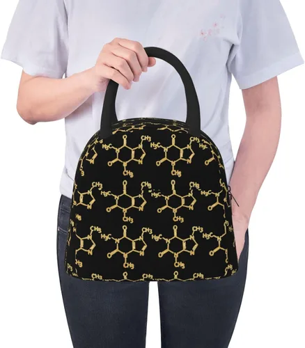 Vista 5 de Reusable Insulated Cooler Lunch Container Funny-Caffeine-Molecule-Chemistry Large Capacity Lunch Box Thermal Lunch Tote Bag