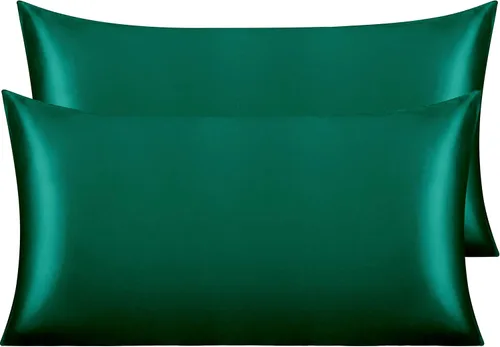 Vista 133 de NTBAY Paquete de 2 fundas de almohada estándar de satén para cabello y piel, lujosas y sedosas fundas de almohada con cierre de sobre, 20 x 26