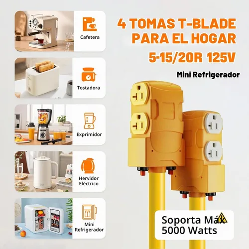 Vista 5 de Adaptador RV de 50 Amp a 20 Amp - NEMA 14-50P a 4 x 5-20R/15R Toma