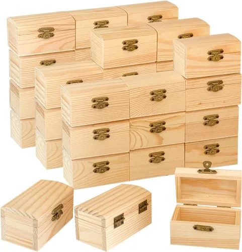 Vista 2 de Cregugua - Caja cuadrada pequeña de madera de 36 piezas, cajas de tesoros de madera sin terminar con tapa para manualidades caseras