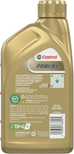 Vista 3 de Castrol Power1 4T 10W-40 Aceite sintético completo para motocicleta, 1 cuarto de galón, paquete de 6