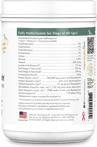 Vista 2 de Wholistic Pet Organics Canine Complete - Polvo multivitamínico para perros, 1 libra, vitaminas diarias para perros y suplementos para alimentos