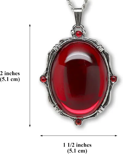 Vista 3 de Piedra ovalada roja sangre en plata acabado estaño marco colgante collar, Metal