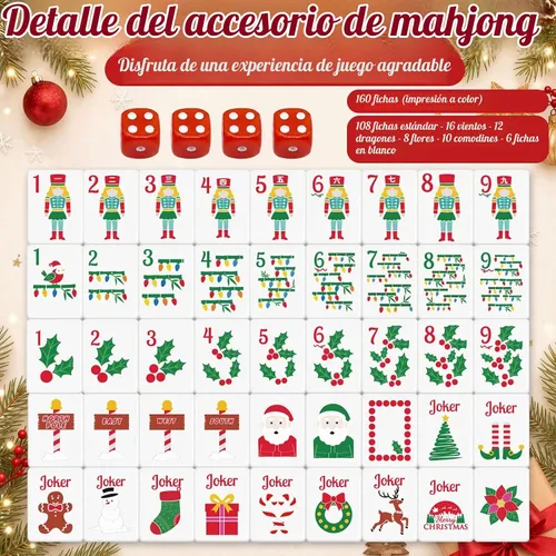 Vista 4 de Juego de 160 azulejos de Mahjong americano, cascanueces, rojo