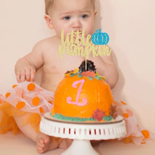 Vista 6 de Gyufise Decoración de pastel de calabaza – Decoración azul para pastel de baby shower para cumpleaños, Halloween, suministros de fiesta de Acción