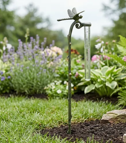 Vista 5 de Estaca de jardín de libélula de manómetro de lluvia - SPI Home - Calibre de aluminio para precipitaciones