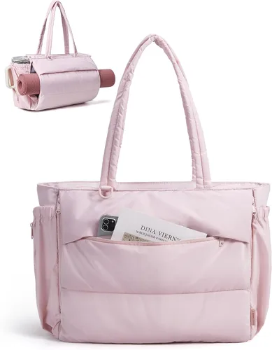 Vista 13 de BAGSMART Bolsa de yoga y pilates para mujer con asas, bolsa de gimnasio Rosa bebé
