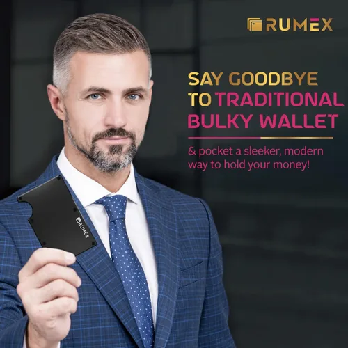 Vista 2 de RUMEX Cartera de metal y tarjetero para hombre, cartera delgada antirrobo con bloqueo RFID para hombres, diseño de metal elegante y minimalista