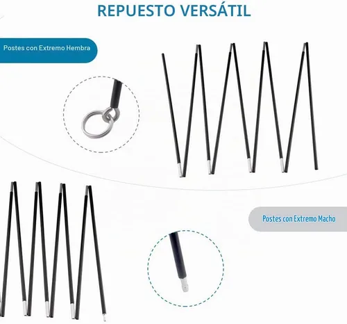 Vista 4 de Reemplazo de postes de aluminio para tienda, se adapta tanto a extremos hembra como macho, kit de reparación ligero de poste de tienda, aleación