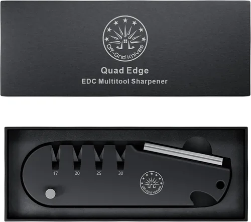 Vista 6 de Off-Grid Knives - Afilador de cuchillos QuadEdge con 4 ángulos: 17° 20° 25° 30°, caña de diamante, afilador de anzuelos de pesca, piedra