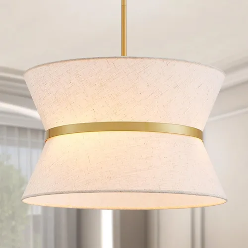 Vista 11 de Candelabro de Tambor de Tela Moderno, Lámpara Colgante para Sala de Estar, Dormitorio, Comedor, D18 x 16-54 pulgadas (Altura Ajustable), Marco