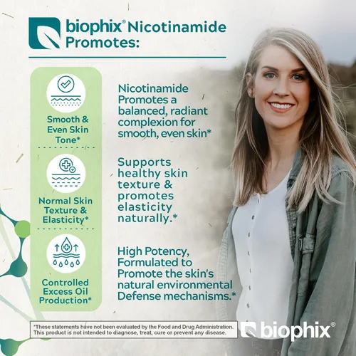 Vista 2 de biophix Pantotenato de nicotinamida B-3 1350 mg 120 Vcaps - Clear Skin Series B5 Ácido pantoténico Natural Flush-Free Nicotinic Amide Niacina