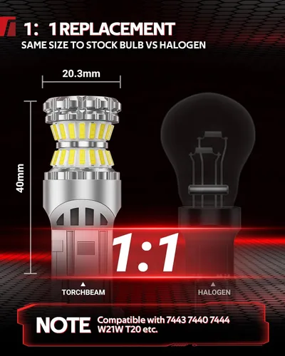 Vista 4 de Torchbeam 7440 7443 LED Bombilla de luz inversa 6000K Luz de Blanco 6000K