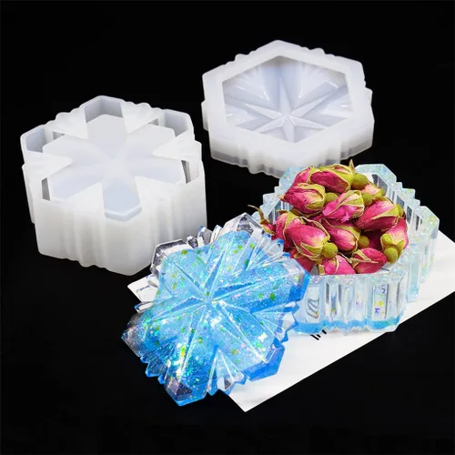 Vista 7 de Molde de resina para caja de copo de nieve, molde de silicona para tarro de joyería de Navidad con tapa, molde de fundición epoxi