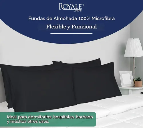 Vista 6 de Royale Linens Juego de 2 fundas de almohada Queen – Fundas de almohada de cama – 20 x 30 pulgadas – Fundas de almohada negras – 1800 microfibra Negro