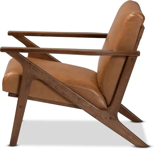 Vista 5 de Baxton Studio Bianca Mid-Century - Sillón moderno con acabado de madera y piel sintética color marrón nogal