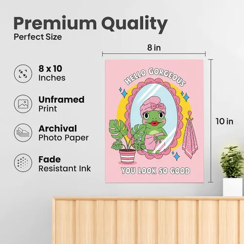 Vista 2 de Mirror Frog Says You Slay - Pink Frog Decor - Cute Bathroom Art for College Girls - Retro Bathroom Wall Art - Room Decor for Teens - Unframed 8x10
