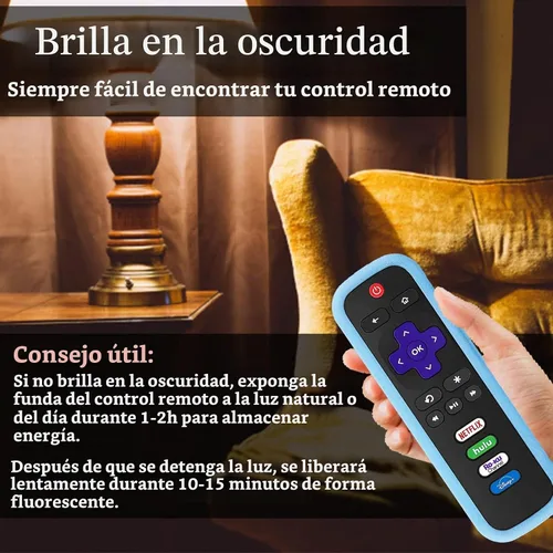 Vista 4 de Funda protectora de silicona para control remoto de Roku Funda universal para control remoto Roku de TCL Hisense con rastreador, luz en la Azul