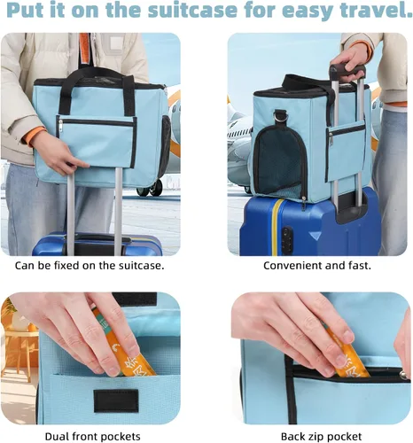Vista 7 de Transportador de gatos y perros para mascotas de hasta 15 libras, aprobado por aerolíneas, plegable, para gatos y perros, transportador de gatos