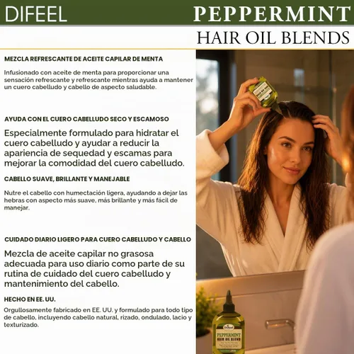 Vista 6 de Difeel Mezcla de aceite para el cabello de menta, tamaño de viaje, 2.5 onzas Peppermint