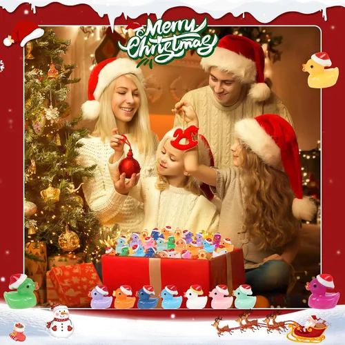 Vista 7 de 160 piezas de patos pequeños de Navidad con gorro de Santa, mini patos de resina, patitos pequeños de plástico para Navidad, accesorios para casa