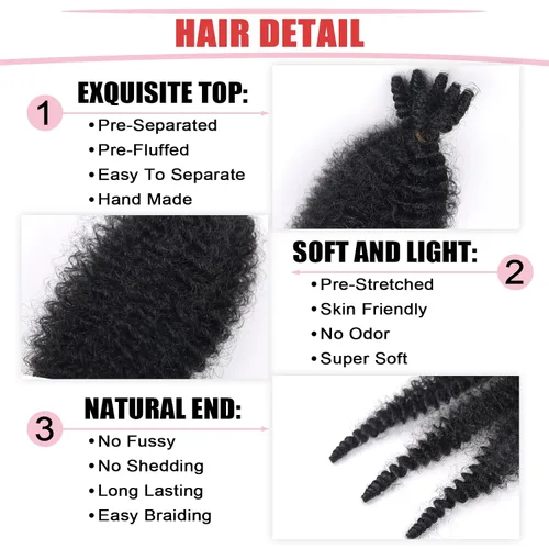 Vista 3 de Cabello afro trenzado elástico de 16 pulgadas, paquete de 3 marley twist para rastas falsas, trenzas rizadas de mariposa, cabello trenzado marley
