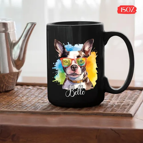 Vista 5 de Customized Boston Terrier Mug With Name, Boston Terrier Wearing Sunglasses Coffee Mug, Pet Dog Cup, New Dog Cup, Personalized Pet Memorial Mug Gift