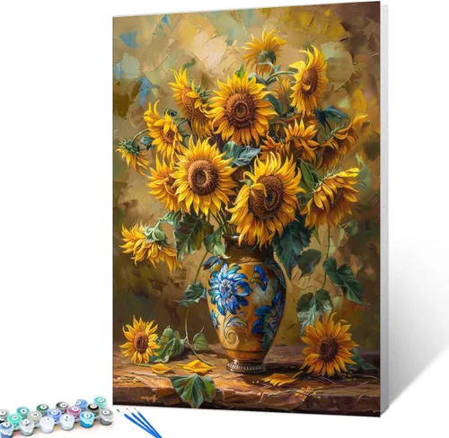 Vista 42 de Tucocoo Pintura de girasoles para ventana por números para adultos, kits de pintura al óleo digital sobre lienzo con pinceles y pigmento acrílico