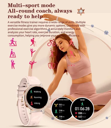 Vista 6 de Relojes inteligentes para mujer con llamadas Bluetooth de diamantes, reloj inteligente con pantalla HD de 1.27 pulgadas, rastreador de actividad