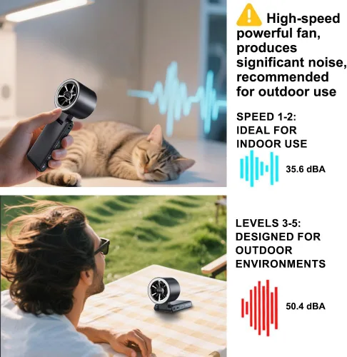 Vista 7 de CAZOKASI Ventilador de mano recargable de viento fuerte con iluminación ambiental 4 IN1 5000mAh hasta 22H para cuello de clip de cintura