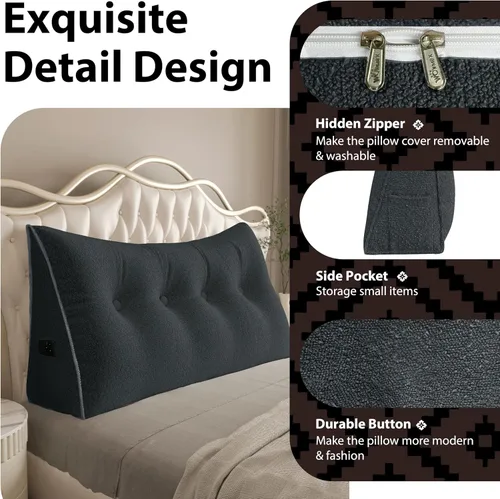 Vista 72 de Almohada de cabecera gruesa totalmente rellena tamaño Queen, cabecera acolchada suave y firme, soporte grande, triangular, almohada de cuña