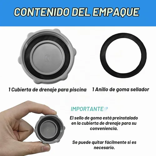 Vista 3 de P01006 Tapa de válvula de drenaje para piscina sobre el suelo, reemplazo de tapa de válvula de drenaje de piscina de servicio pesado 2 unidades Gris