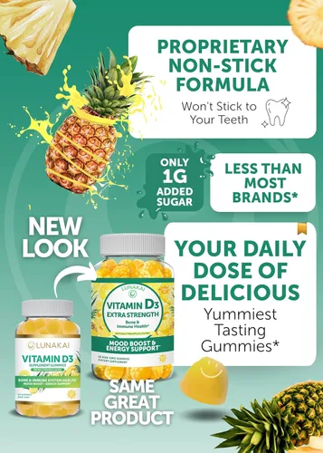 Vista 4 de Lunakai Paquete de gomitas de colágeno y vitamina D3, suplementos antienvejecimiento sin OMG para hombres y mujeres, gomitas de apoyo