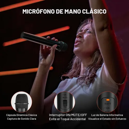 Vista 4 de Sistema de micrófono inalámbrico Phenyx Pro, micrófonos inalámbricos VHF de 4 canales, con 4 micrófonos dinámicos de mano, receptor de metal, largo