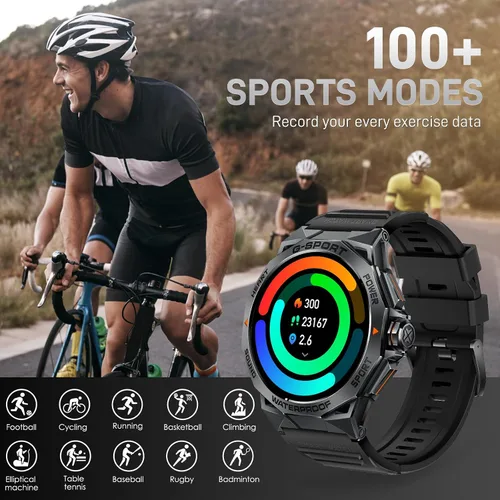 Vista 5 de Military Smart Watch for Men Make Call Dodecagonal Metal Case Tactical Watch 1.43" AMOLED HD Big Screen Smartwatch Compatible with iPhone Android