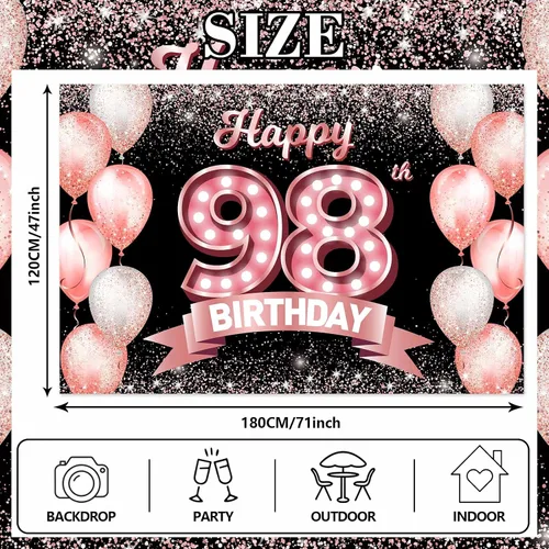 Vista 111 de Cartel de feliz cumpleaños décimo oro rosa, telón de fondo, saludos a 10 años, globos de confeti, decoración temática para niñas de 10 años