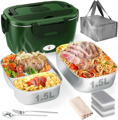 Vista 11 de Geveniss Lonchera Eléctrica para Almuerzo para Hombres, Mujeres y Adultos - Calentamiento Rápido de 80W - Lonchera Calentada con Contenedores Duales