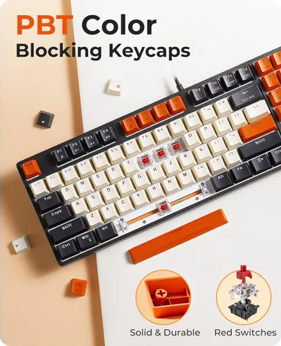 Vista 3 de Havit Teclado mecánico, teclado de PC compacto con cable con almohadilla numérica, interruptor rojo, teclado mecánico para juegos, 89 teclas