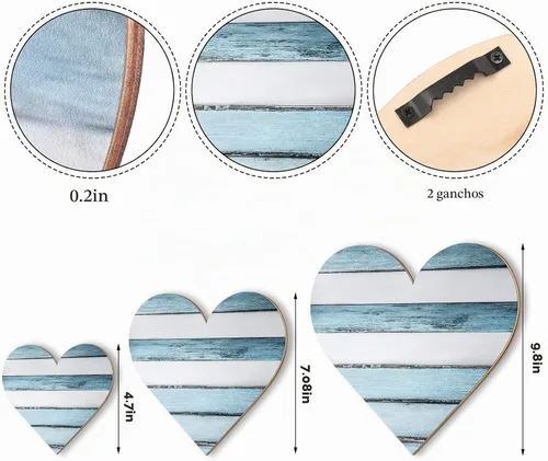 Vista 2 de Jetec 3 piezas de decoración rústica de madera con forma de corazón de madera para el hogar, placa colgante para cocina, dormitorio, baño, sala