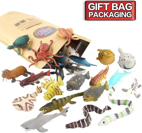 Vista 6 de Paquete de 18 animales marinos surtidos, conjunto de juguetes de animales marinos de goma elásticos y flotantes, mini figuras realistas de vida