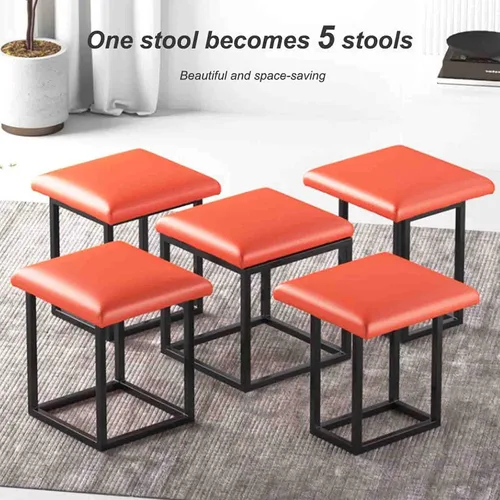 Vista 2 de Ottomans Taburetes 5 en 1, taburetes anidables, taburete giratorio con cojín de alta elasticidad/marco de metal, sofá para el hogar, sala de estar