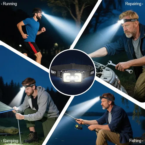 Vista 9 de Linterna frontal recargable con sensor de movimiento, impermeable, LED, recargable, con luz roja, ajustable en 120°, para adultos, niños, al aire