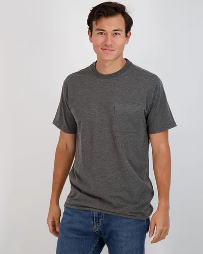 Vista 2 de Paquete de 4 camiseta de algodón de manga corta con cuello redondo y bolsillo para hombre, camiseta deportiva activa para exteriores, protección UV