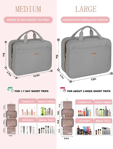 Vista 6 de BALHLHG - Neceser para mujer con gancho para colgar, organizador de maquillaje de viaje mediano, bolsa de artículos de tocador cosméticos resistente