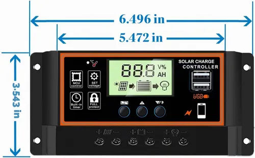 Vista 2 de Controlador de carga solar 60A, 12V/24V, pantalla LCD, parámetro ajustable, ajuste del temporizador, USB, regulador de carga automática (negro)