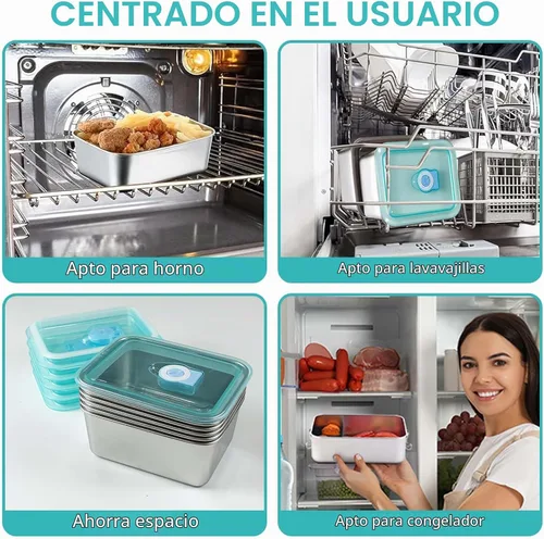 Vista 4 de 6 recipientes de alimentos de acero inoxidable 304 con tapas, apilables, contenedores para aperitivos para oficina y hogar