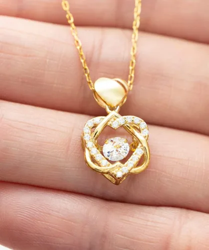 Vista 3 de Pendiente, Collar de Regalo Para Esposa En Forma De Corazon Plateado y Dorado Regalo Para Mujer Personalizado