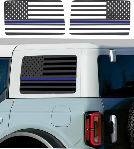 Vista 9 de Compatible con Ford Bronco (4 puertas) 2021-2023 Calcomanías precortadas para ventana de la bandera estadounidense ambos lados Fabricado