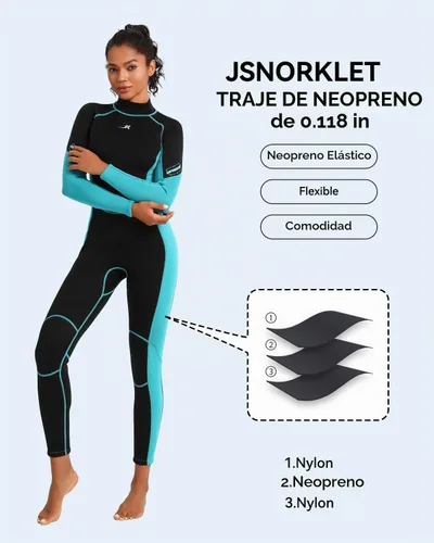 Vista 3 de Traje de neopreno para mujer, de 3 mm con cremallera trasera, traje completo para buceo y natación Neoprene Diving Suits Keep Warm in Cold Water